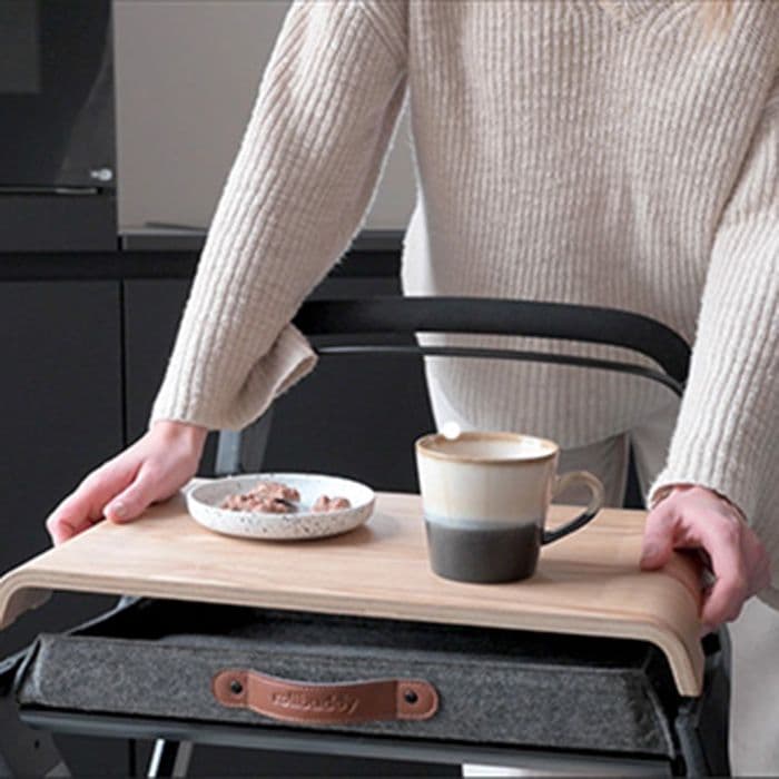 Binnenrollator rollbuddy zwart dienblad en lade