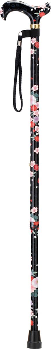 MultiMotion Premium wandelstok met print - bloemen zwart - volledige stok