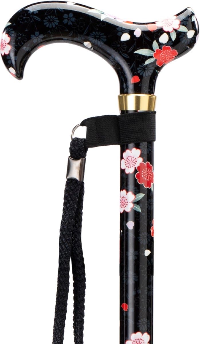 MultiMotion Premium wandelstok met print - bloemen zwart - handgreep