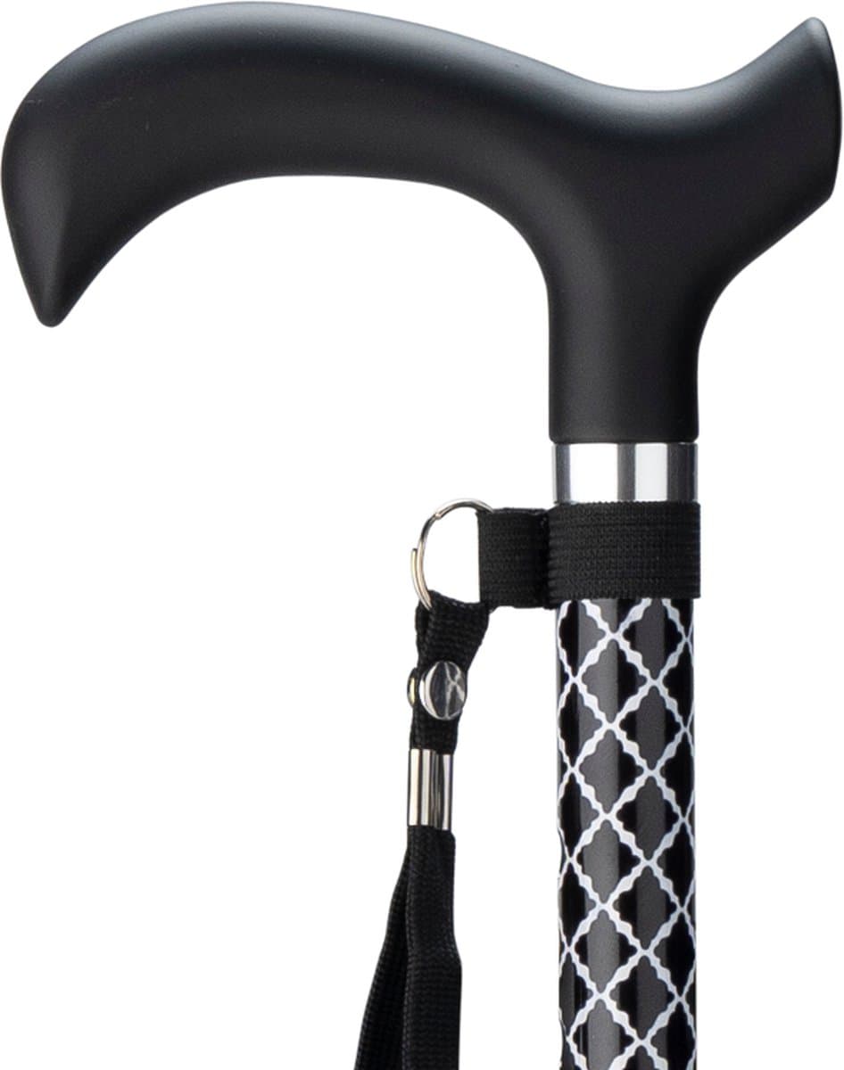 Multimotion opvouwbare wandelstok detailfoto ergonomisch handvat en bevestiging polsband