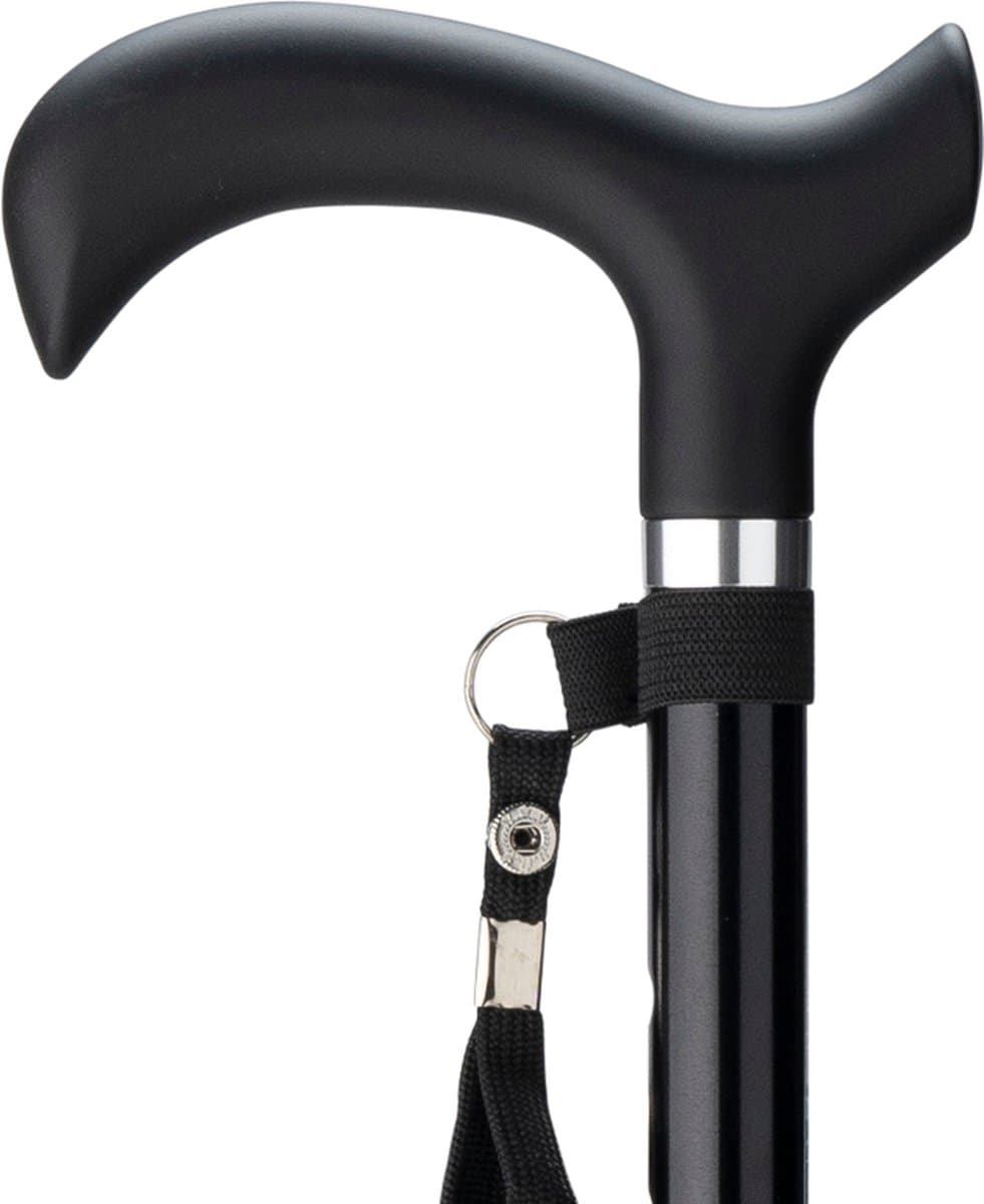 Handvat en polsbandje van MultiMotion wandelstok opvouwbaar zwart