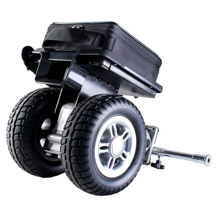 Excel Click & Go Lite II elektrische duwondersteuning rolstoel zijaanzicht detail wielen