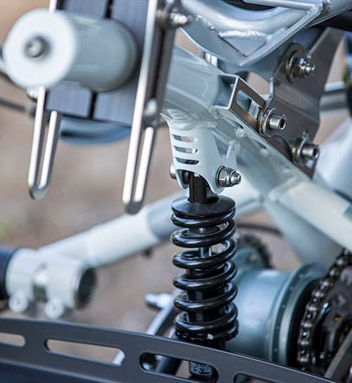 Van Raam elektrische driewiel ligfiets detail vering