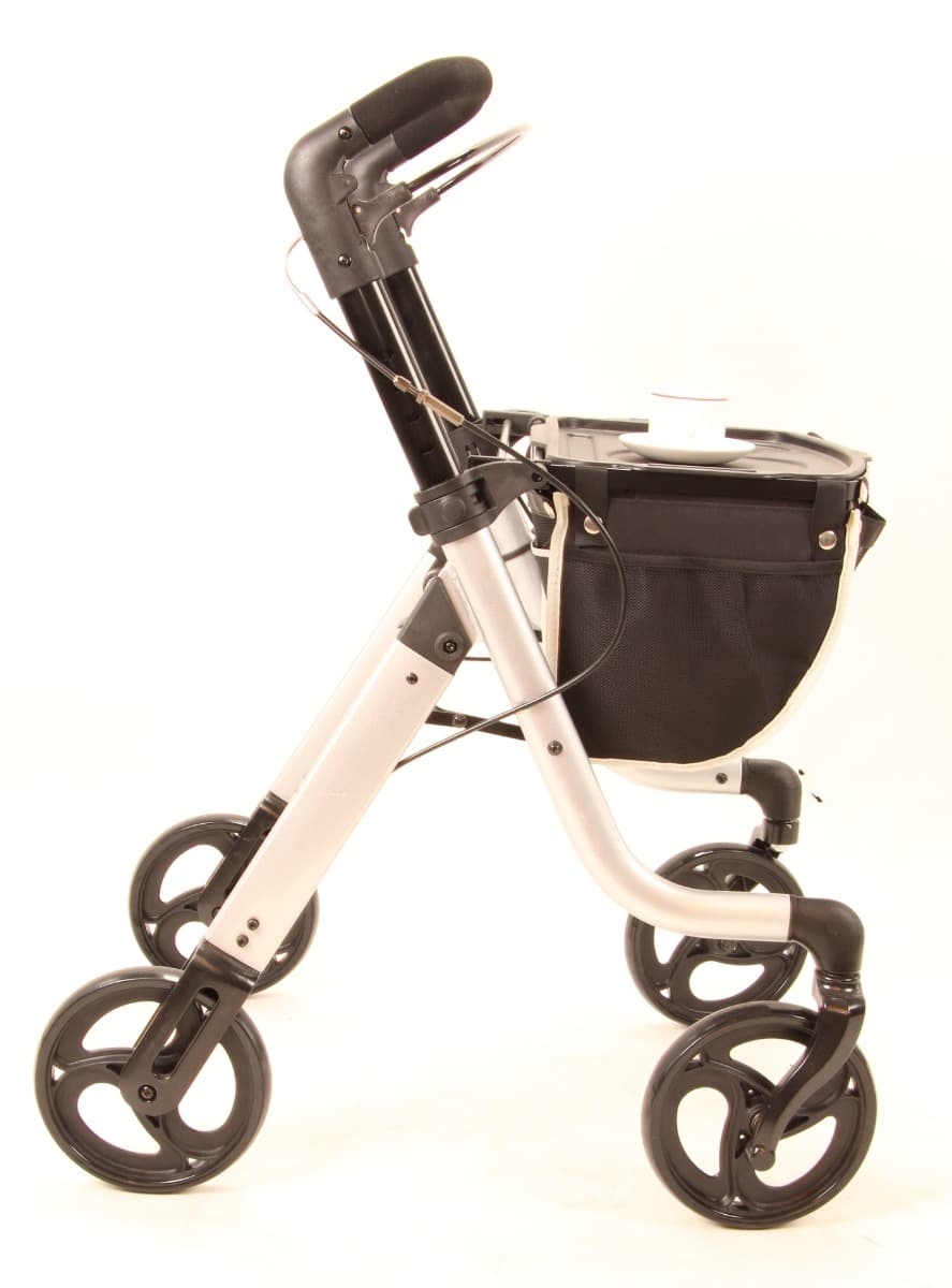 Premis Alino hybride rollator zilver zijaanzicht