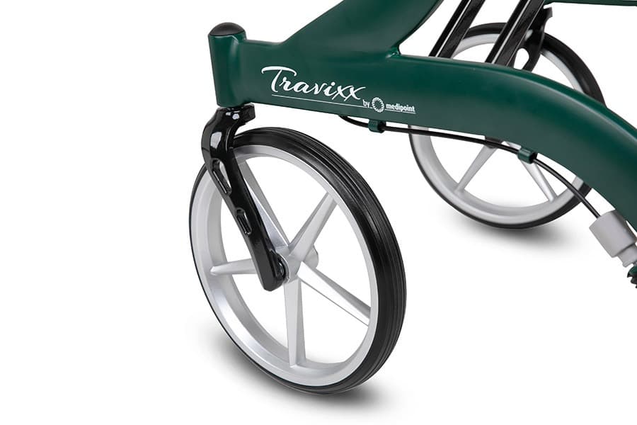 Travixx Deluxe limited edition rollator Britisch Racing Green groen detail wiel