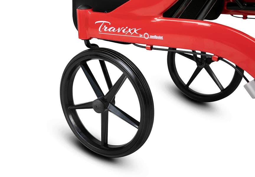 Travixx Classic lichtgewicht rollator rood detail wiel