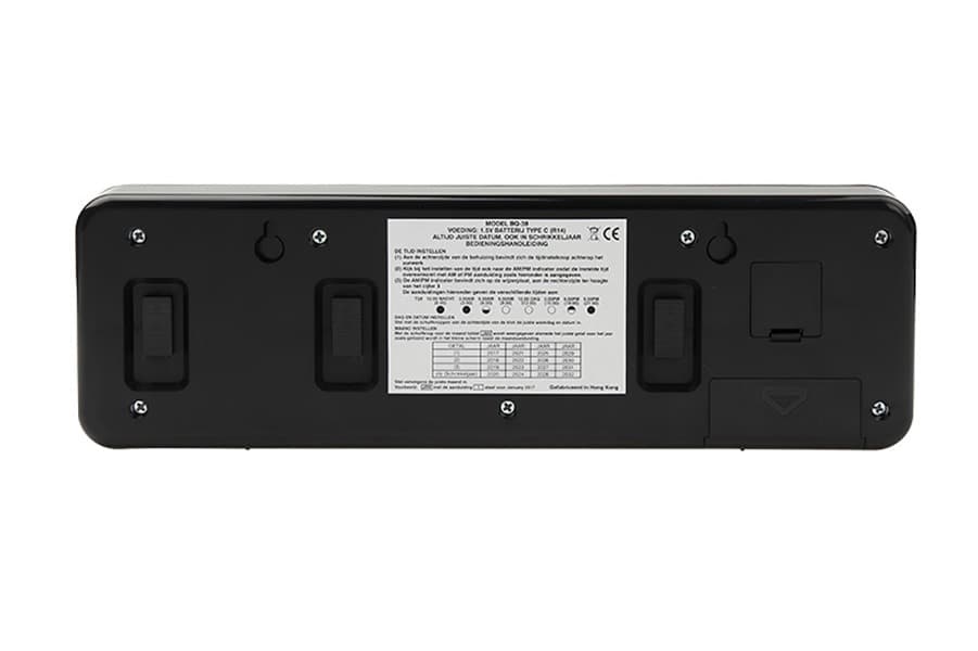 Twemco kalenderklok wandklok en tafelklok zwart achterkant