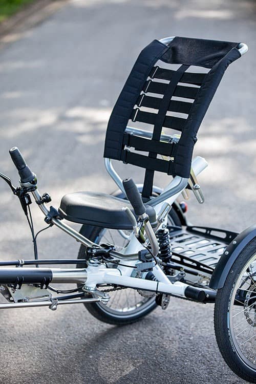 Van Raam elektrische driewiel ligfiets detail zitting