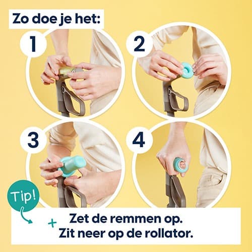 MyRollerSleeve gelpad en hoes voor rollator handvat uitleg aanbrengen stapsgewijs