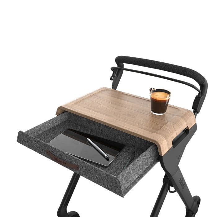 Binnenrollator rollbuddy zwart open lade van vilt