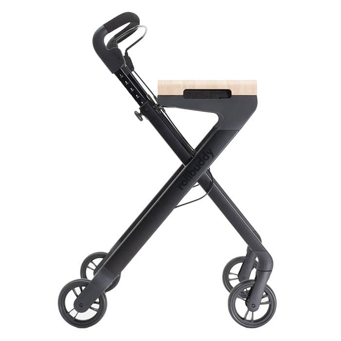 Binnenrollator rollbuddy zwart zijaanzicht