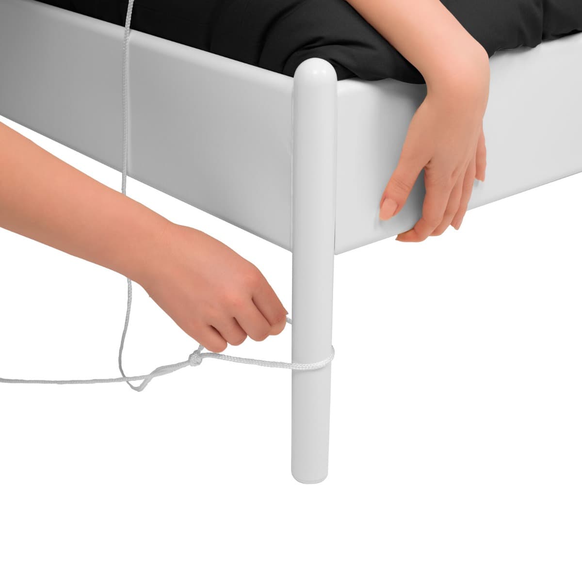 Bedtouwladder wit overeind komen in bed om poot bevestigen