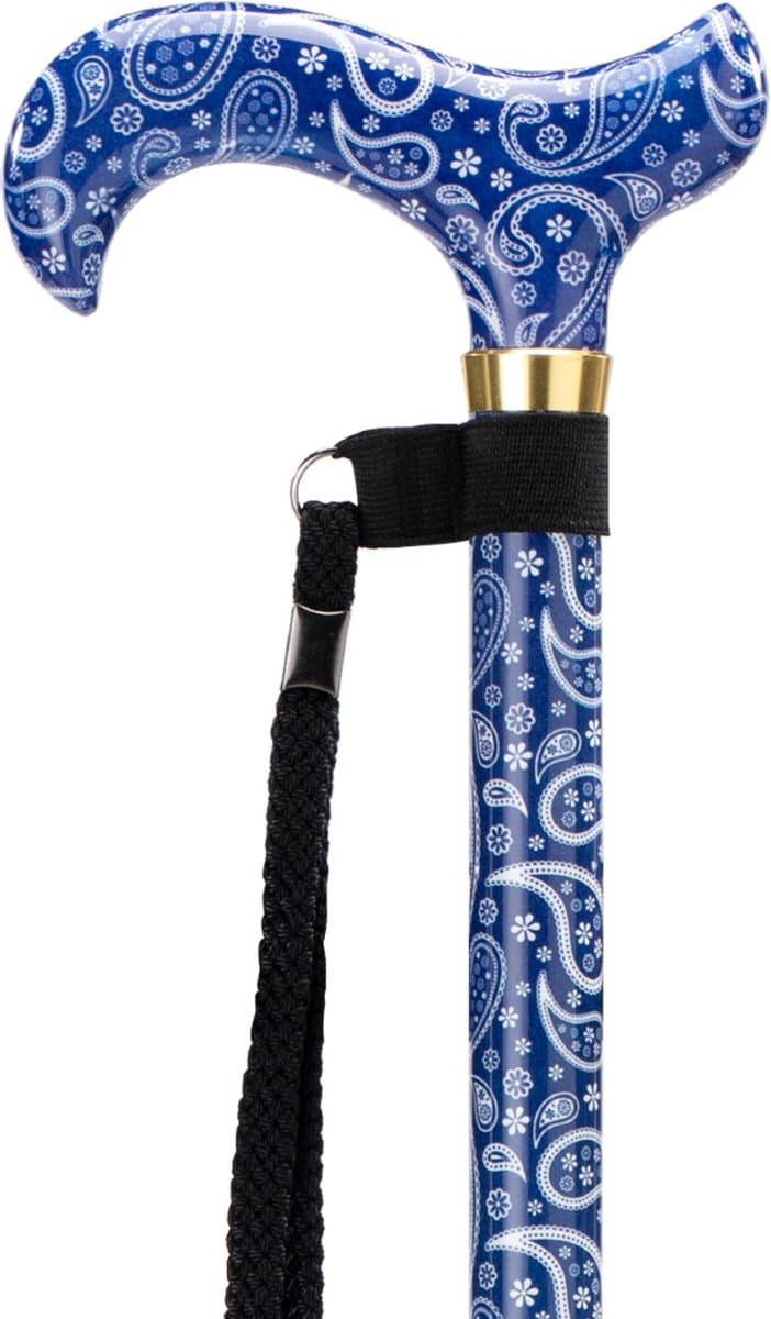 MultiMotion Premium wandelstok met print - blauw wit paisley - handgreep
