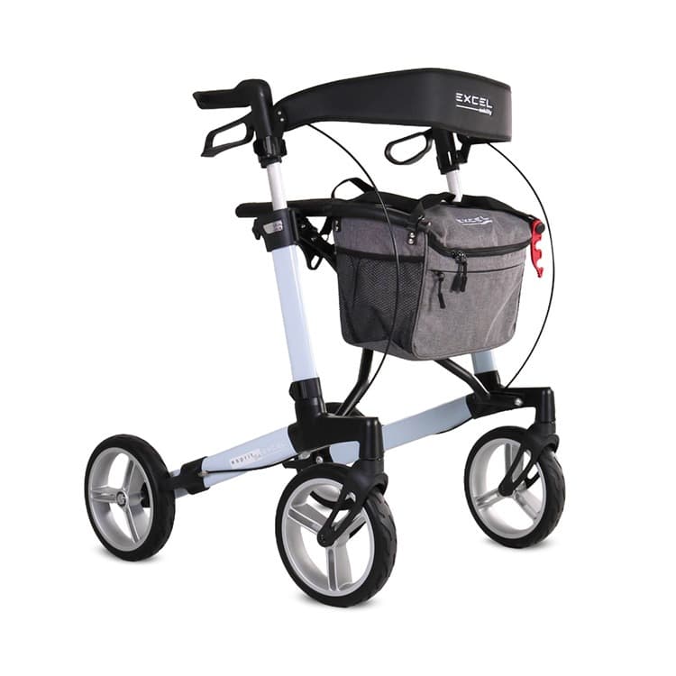 Excel Esprit S4 rollator opvouwbaar luxe uitstraling licht blauw met afsluitbare tas met rits en stokhouder