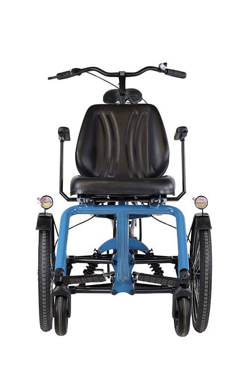 Huka Diaz rolstoelfiets met afneembare rolstoel vooraanzicht blauw