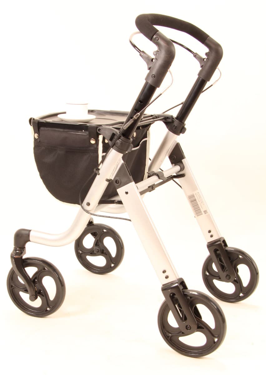 Premis Alino hybride rollator zilver linksachter aanzicht
