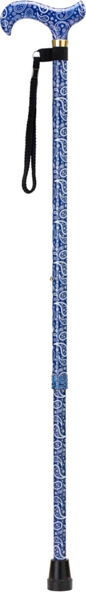 MultiMotion Premium wandelstok met print - blauw wit paisley - volledige stok