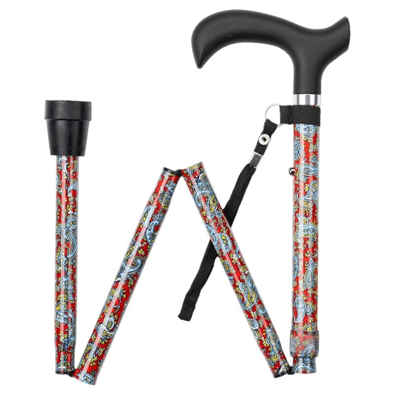 Multimotion opvouwbare wandelstok rood paisley print