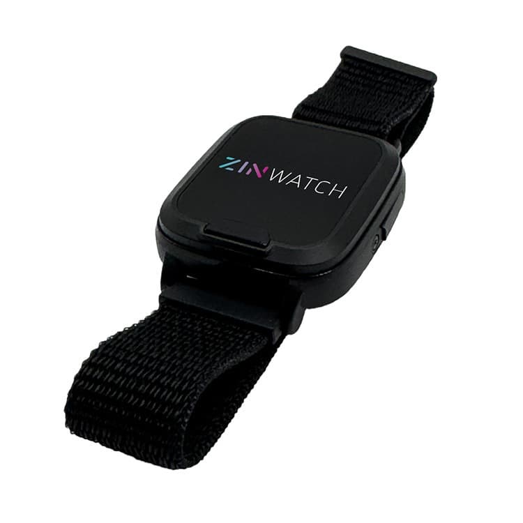 Zinnovator ZINwatch horloge persoonsalarmering plat liggend met knop aan de rechter zijkant
