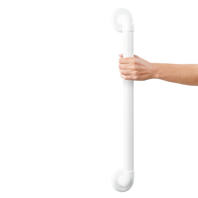 Basic wandbeugel 60 cm wit met ribbels op het handvat en afwerkingsdoppen bij de schroeven