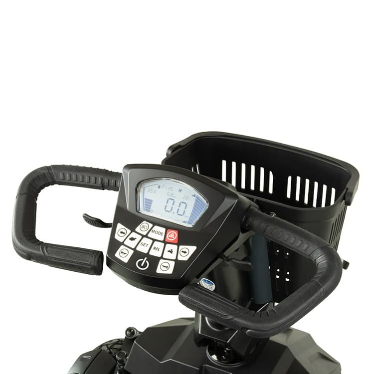 Excel Supernova scootmobiel nebula green groene scootmobiel maxi formaat detailfoto stuur met settings, snelheid en scherm
