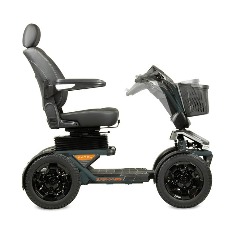 Excel Supernova scootmobiel nebula green groene scootmobiel maxi formaat zijaanzicht met instelbare stuurkolom