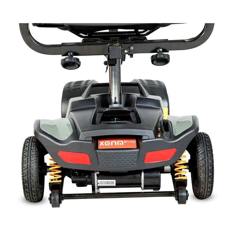 Demontabele scootmobiel Xena EVO 4 groen vering en anti-kiepwielen achterkant