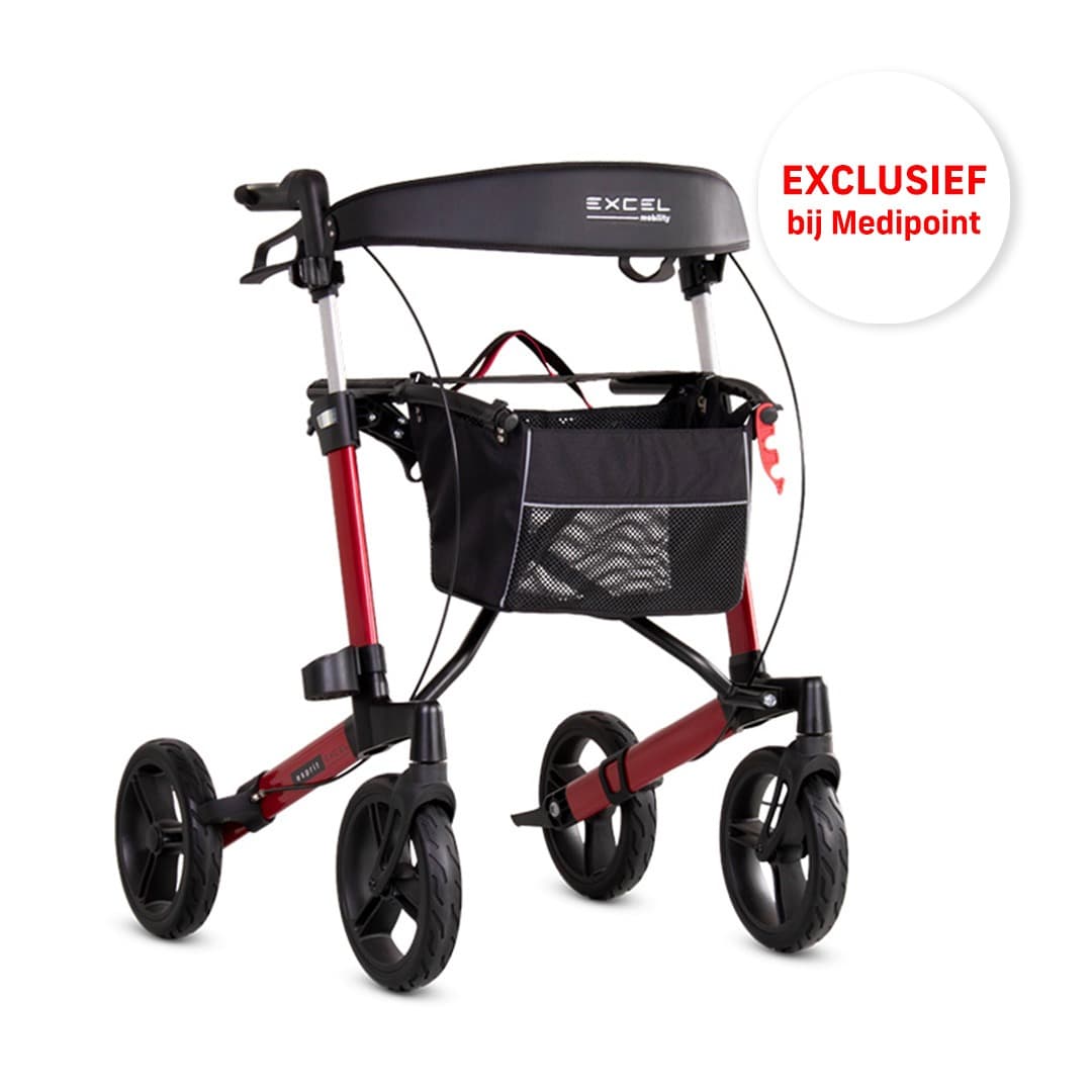 Excel Esprit rollator opvouwbaar met stokhouder rood exclusief bij Medipoint