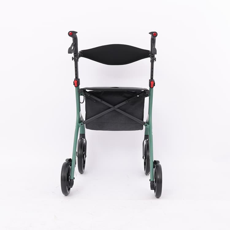 GoMe One rollator lichtgewicht groen met tas en rugband achteraanzicht