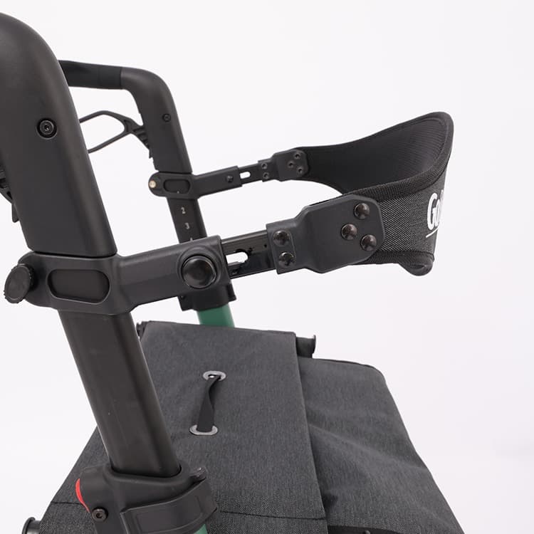 GoMe One rollator lichtgewicht groen met tas en rugband detailfoto rugband en zitting
