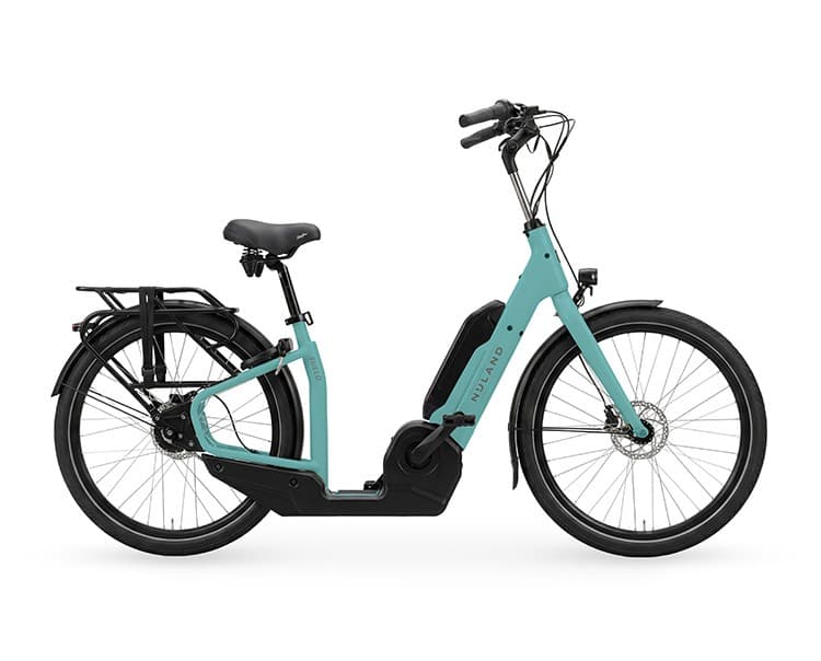 Nijland Suelo lage instap fiets turquoise met zwart twee wielen zijkant