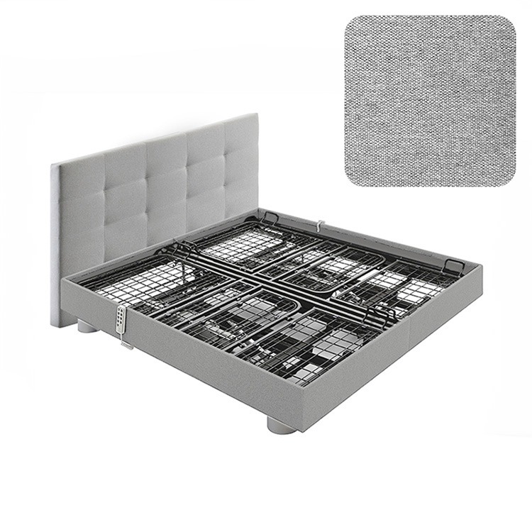 Deron Timeless Deluxe tweepersoons hoog-laagbed lichtgrijs verstelbare lattenbodem met wielkappen met hoofdbord (niet standaard inbegrepen)
