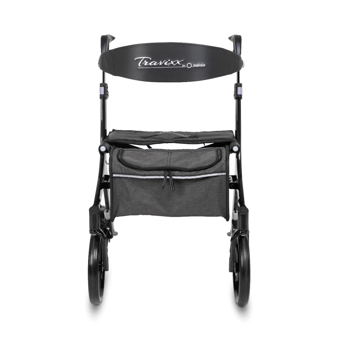 Travixx Carbon lichtgewicht rollator zwart voorkant grijze tas