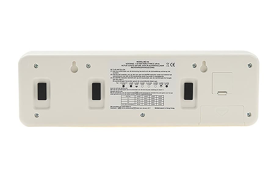 Twemco kalenderklok wandklok en tafelklok wit achterkant