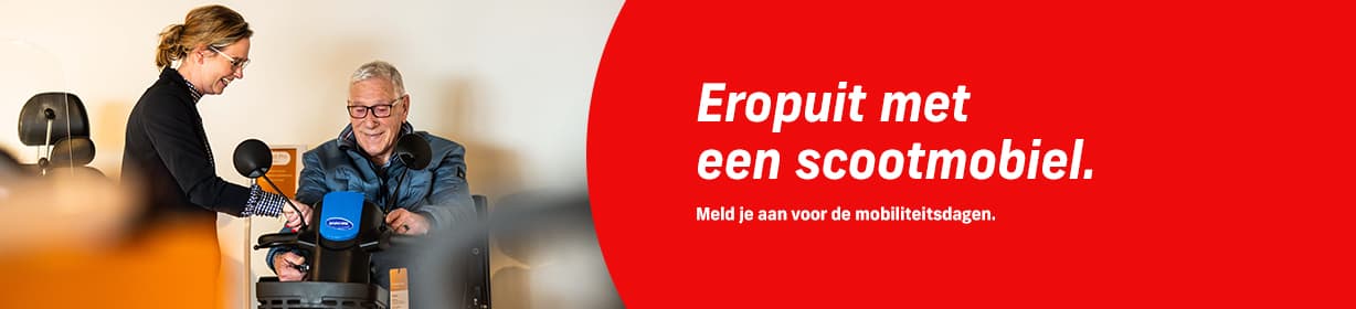 Banner eropuit met een scootmobiel.